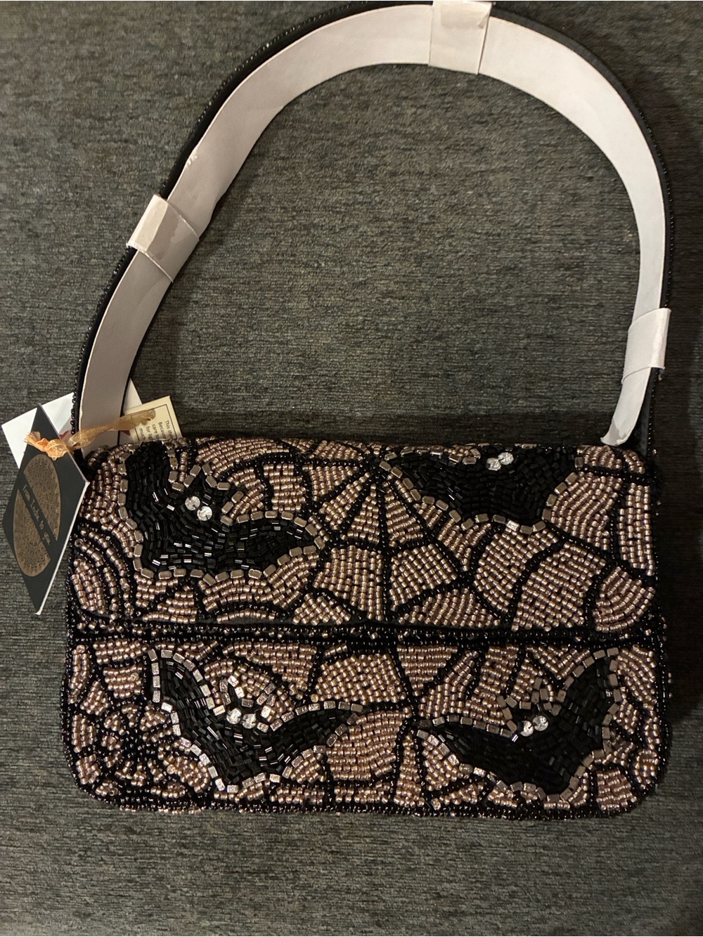 *VIRAL* From India to You Beaded Bat Motif Evening Shoulder Bag - Black & Taupe
